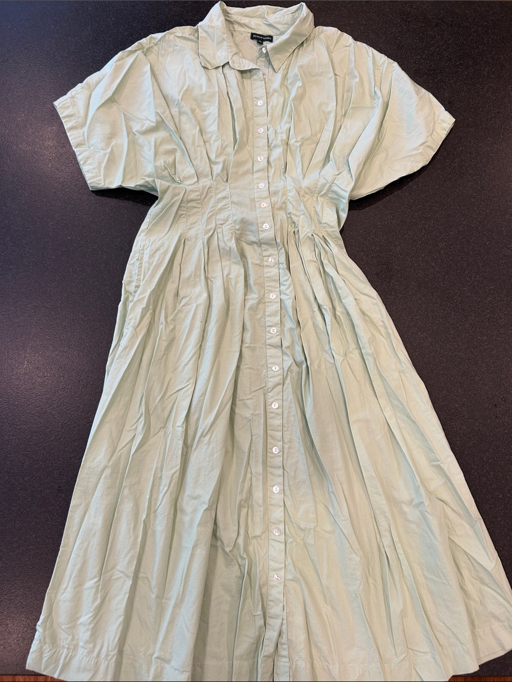 Meadow Rhodes Light Mint Green Button-Front Shirt Dress Cinched Waist